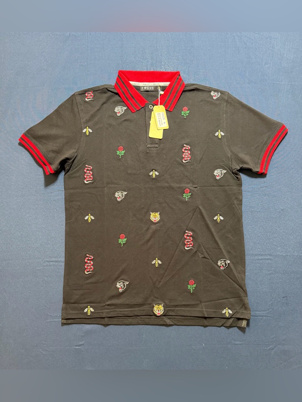 Cotton Blend NWT L Focus Embroidered Animal Polo Shirt